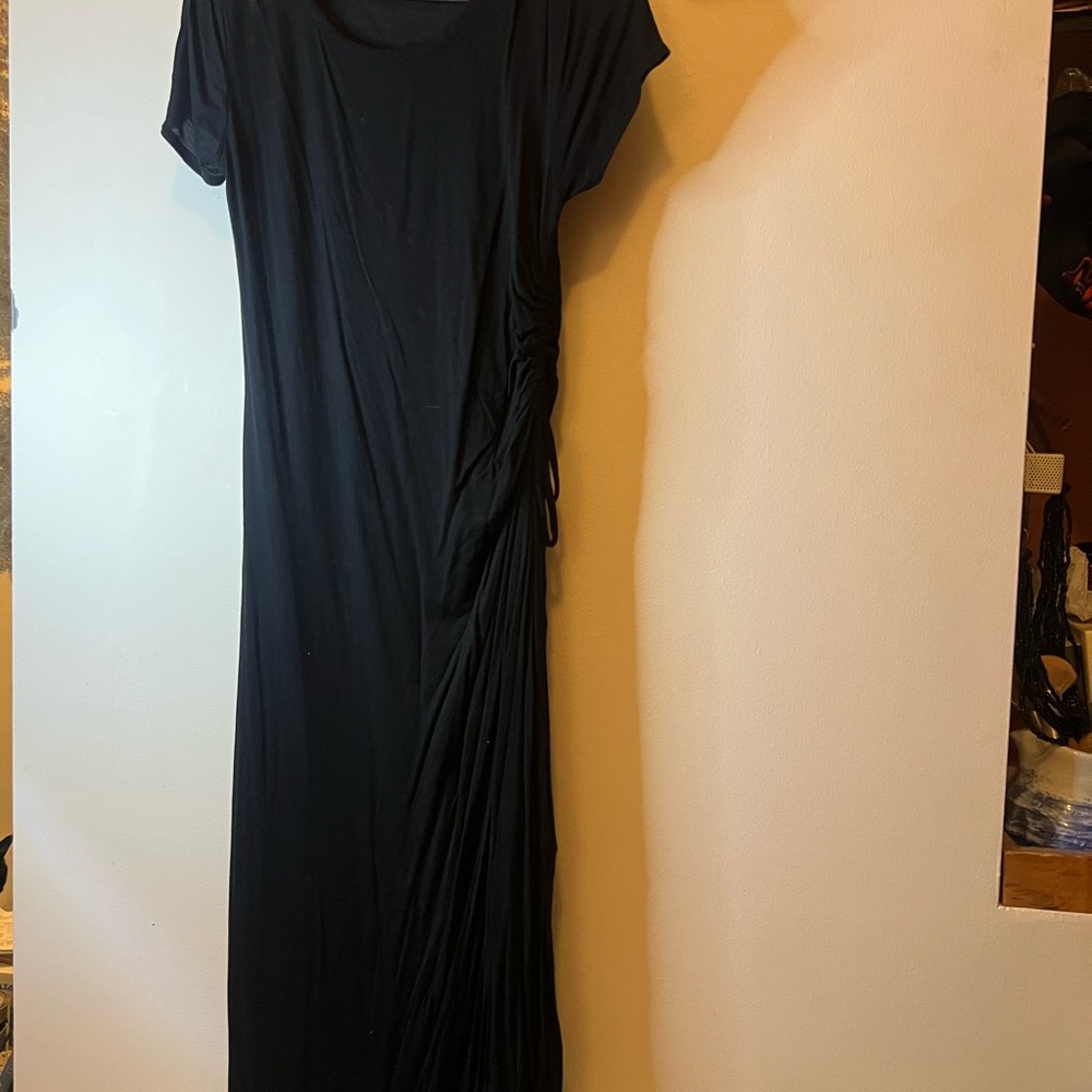 GAP Black Short-Sleeve Side-Ruched Maxi Dress